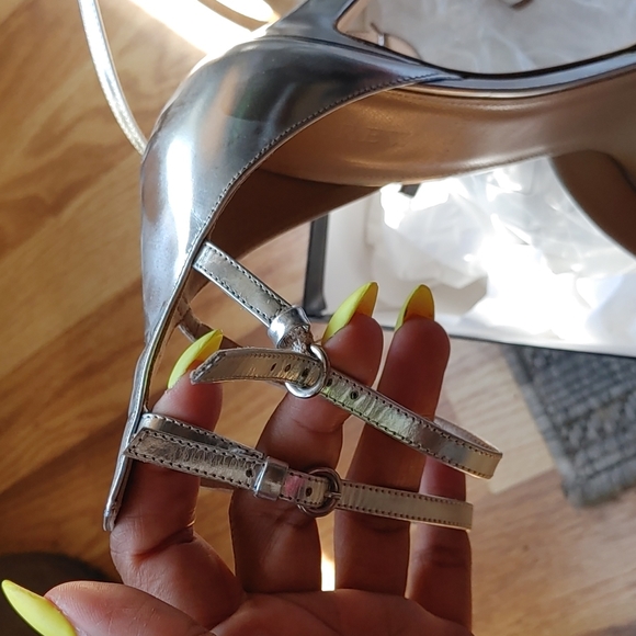 J. Crew silver metallic heels with ankle strap. In box. - Picture 4 of 8